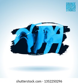 Blue brush stroke and texture. Grunge vector abstract hand - painted element. Underline and border design.