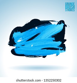 Blue brush stroke and texture. Grunge vector abstract hand - painted element. Underline and border design.