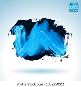 Blue brush stroke and texture. Grunge vector abstract hand - painted element. Underline and border design.