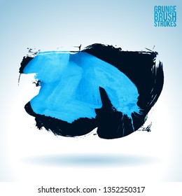 Blue brush stroke and texture. Grunge vector abstract hand - painted element. Underline and border design.