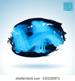 Blue brush stroke and texture. Grunge vector abstract hand - painted element. Underline and border design.