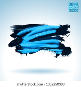 Blue brush stroke and texture. Grunge vector abstract hand - painted element. Underline and border design.