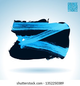 Blue brush stroke and texture. Grunge vector abstract hand - painted element. Underline and border design.