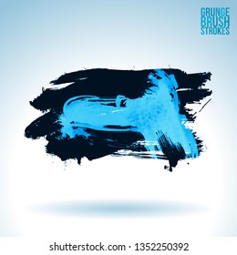 Blue brush stroke and texture. Grunge vector abstract hand - painted element. Underline and border design.