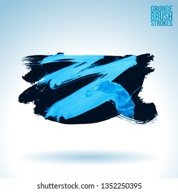 Blue brush stroke and texture. Grunge vector abstract hand - painted element. Underline and border design.