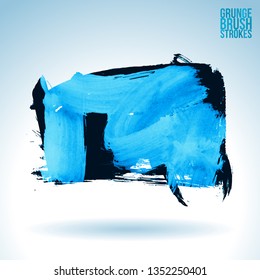 Blue brush stroke and texture. Grunge vector abstract hand - painted element. Underline and border design.