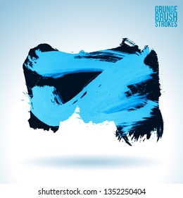 Blue brush stroke and texture. Grunge vector abstract hand - painted element. Underline and border design.