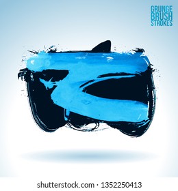 Blue brush stroke and texture. Grunge vector abstract hand - painted element. Underline and border design.