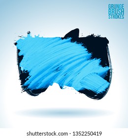 Blue brush stroke and texture. Grunge vector abstract hand - painted element. Underline and border design.