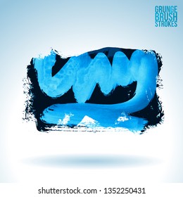 Blue brush stroke and texture. Grunge vector abstract hand - painted element. Underline and border design.