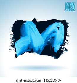 Blue brush stroke and texture. Grunge vector abstract hand - painted element. Underline and border design.