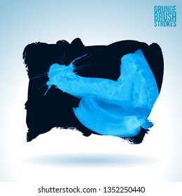 Blue brush stroke and texture. Grunge vector abstract hand - painted element. Underline and border design.