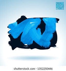Blue brush stroke and texture. Grunge vector abstract hand - painted element. Underline and border design.