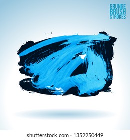Blue brush stroke and texture. Grunge vector abstract hand - painted element. Underline and border design.