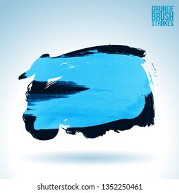 Blue brush stroke and texture. Grunge vector abstract hand - painted element. Underline and border design.