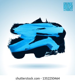 Blue brush stroke and texture. Grunge vector abstract hand - painted element. Underline and border design.