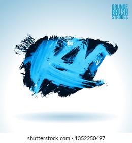 Blue brush stroke and texture. Grunge vector abstract hand - painted element. Underline and border design.