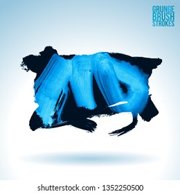 Blue brush stroke and texture. Grunge vector abstract hand - painted element. Underline and border design.