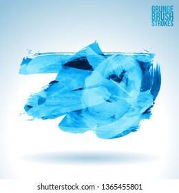 Blue brush stroke and texture. Grunge vector abstract hand - painted element. Underline and border design.