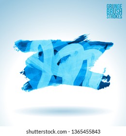 Blue brush stroke and texture. Grunge vector abstract hand - painted element. Underline and border design.