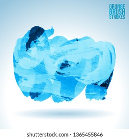 Blue brush stroke and texture. Grunge vector abstract hand - painted element. Underline and border design.