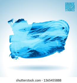 Blue brush stroke and texture. Grunge vector abstract hand - painted element. Underline and border design.