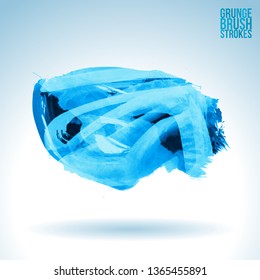 Blue brush stroke and texture. Grunge vector abstract hand - painted element. Underline and border design.