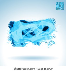 Blue brush stroke and texture. Grunge vector abstract hand - painted element. Underline and border design.