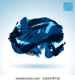 Blue brush stroke and texture. Grunge vector abstract hand - painted element. Underline and border design.