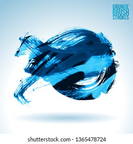Blue brush stroke and texture. Grunge vector abstract hand - painted element. Underline and border design.