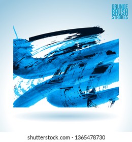 Blue brush stroke and texture. Grunge vector abstract hand - painted element. Underline and border design.