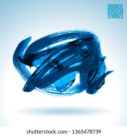 Blue brush stroke and texture. Grunge vector abstract hand - painted element. Underline and border design.