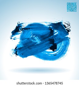 Blue brush stroke and texture. Grunge vector abstract hand - painted element. Underline and border design.