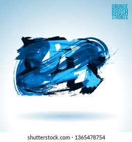 Blue brush stroke and texture. Grunge vector abstract hand - painted element. Underline and border design.