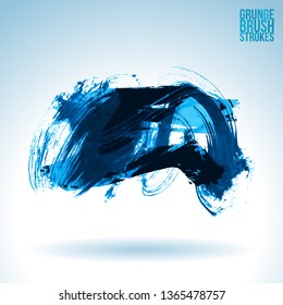 Blue brush stroke and texture. Grunge vector abstract hand - painted element. Underline and border design.