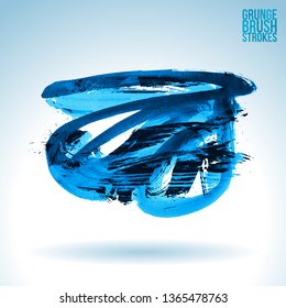 Blue brush stroke and texture. Grunge vector abstract hand - painted element. Underline and border design.