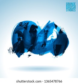 Blue brush stroke and texture. Grunge vector abstract hand - painted element. Underline and border design.
