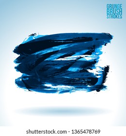 Blue brush stroke and texture. Grunge vector abstract hand - painted element. Underline and border design.
