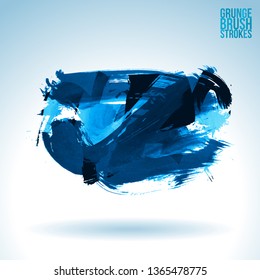 Blue brush stroke and texture. Grunge vector abstract hand - painted element. Underline and border design.