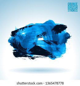 Blue brush stroke and texture. Grunge vector abstract hand - painted element. Underline and border design.