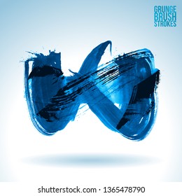 Blue brush stroke and texture. Grunge vector abstract hand - painted element. Underline and border design.