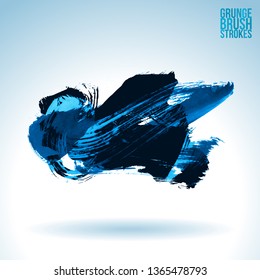 Blue brush stroke and texture. Grunge vector abstract hand - painted element. Underline and border design.