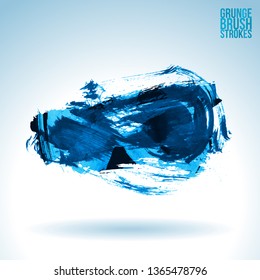 Blue brush stroke and texture. Grunge vector abstract hand - painted element. Underline and border design.