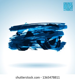 Blue brush stroke and texture. Grunge vector abstract hand - painted element. Underline and border design.