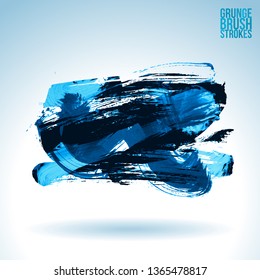 Blue brush stroke and texture. Grunge vector abstract hand - painted element. Underline and border design.