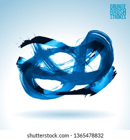 Blue brush stroke and texture. Grunge vector abstract hand - painted element. Underline and border design.