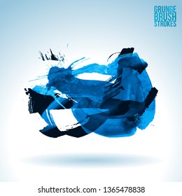 Blue brush stroke and texture. Grunge vector abstract hand - painted element. Underline and border design.