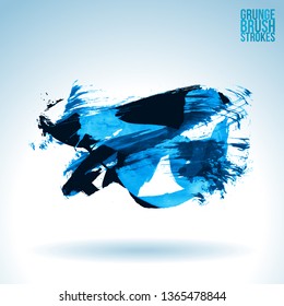 Blue brush stroke and texture. Grunge vector abstract hand - painted element. Underline and border design.