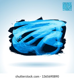 Blue brush stroke and texture. Grunge vector abstract hand - painted element. Underline and border design.