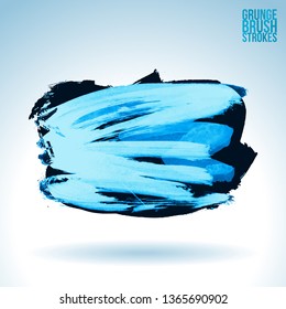 Blue brush stroke and texture. Grunge vector abstract hand - painted element. Underline and border design.